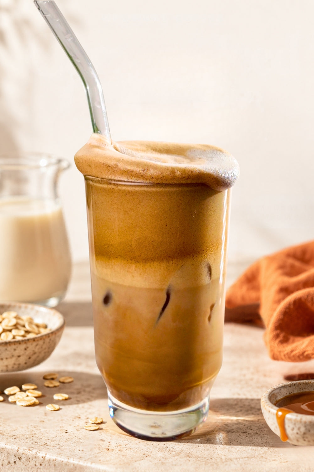 Iced Caramel oat latte made with mpowers coffee